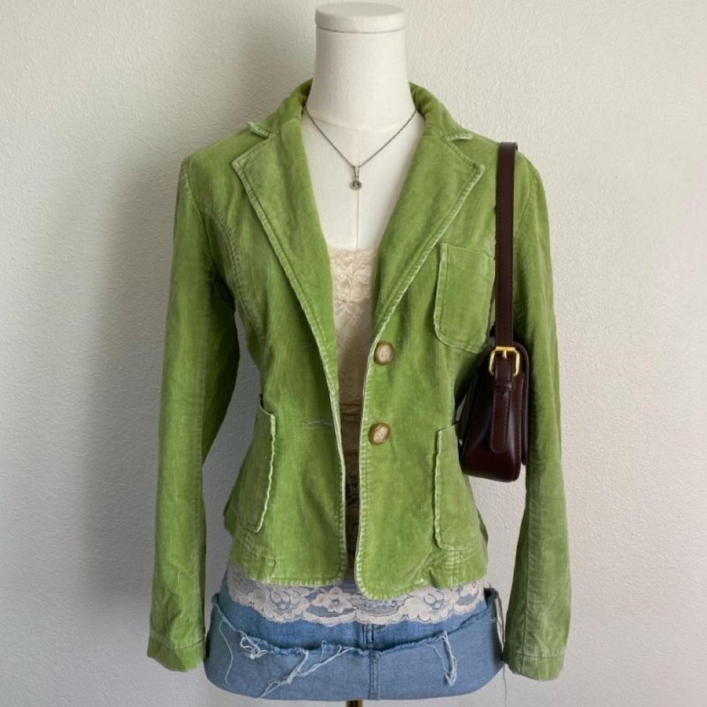 Vintage Y2K INC International Concepts Green Corduroy Jacket Patch Pockets